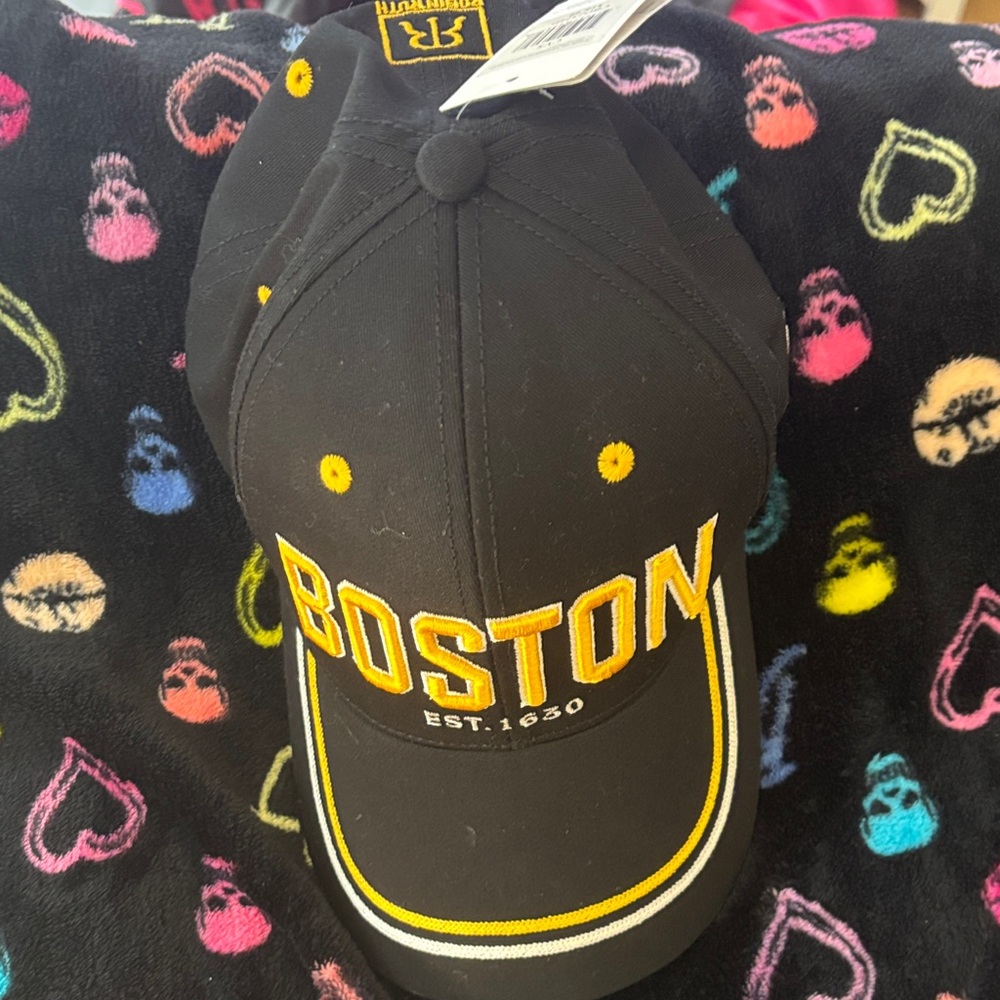 Boston Embroidered Baseball Cap in Black and Yellow NWT